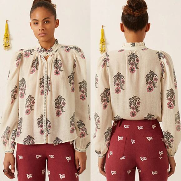 NWT Alix Of Bohemia Annabel Mirabilis Wool Shirt Pink Floral Long Sleeve - Picture 1 of 7